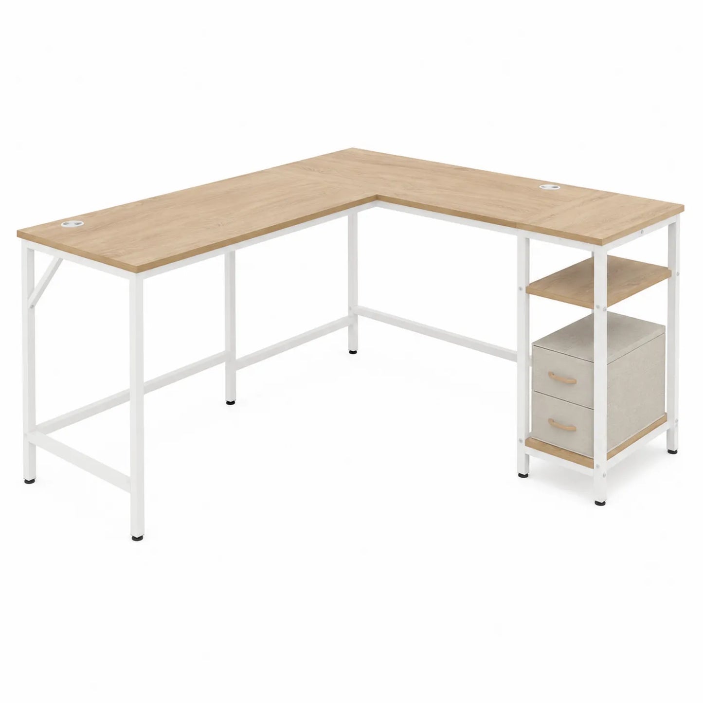 Eckschreibtisch L-Form Holz Weiß mit Regal und Schubladen