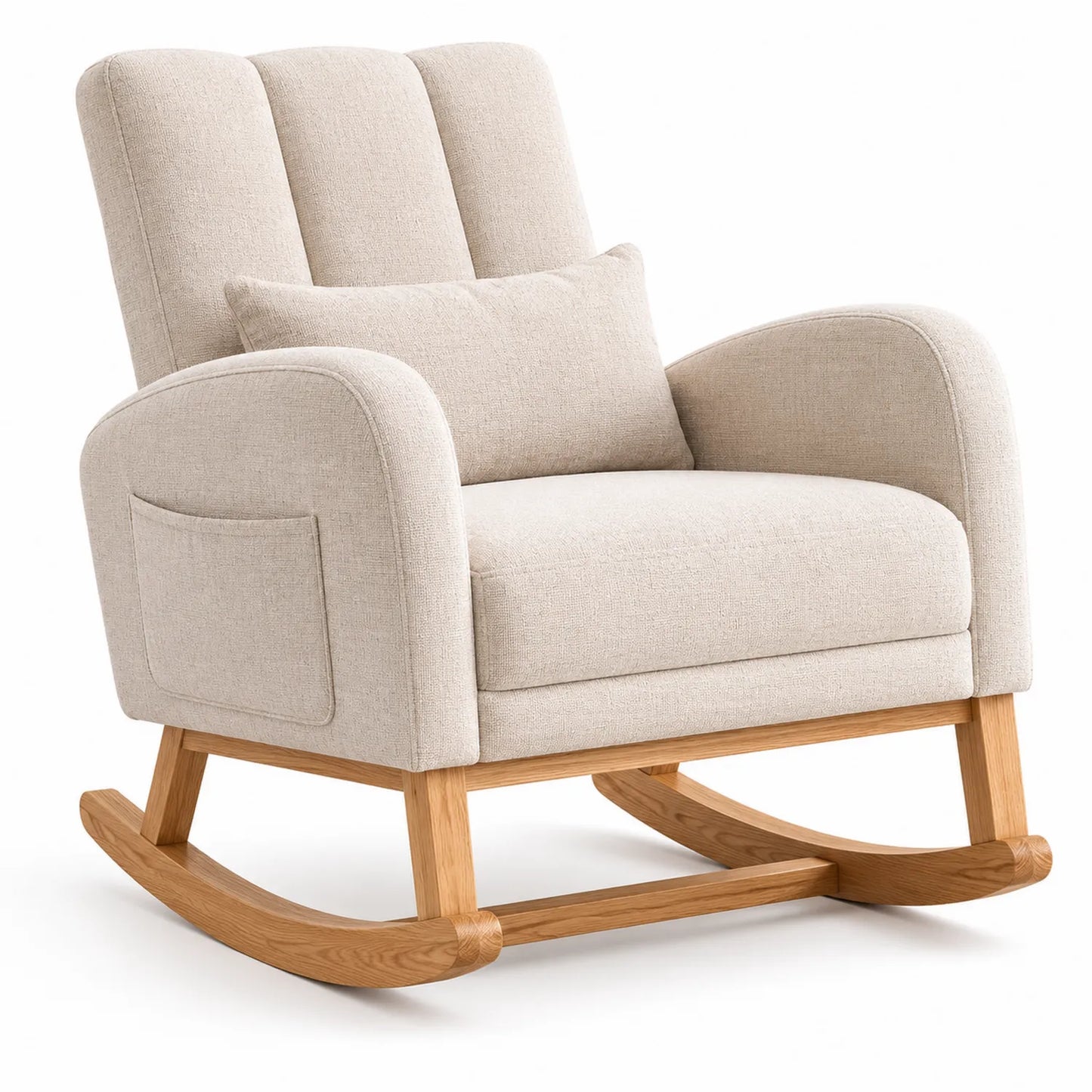 Leinen Schaukelstuhl mit Holzrahmen Beige