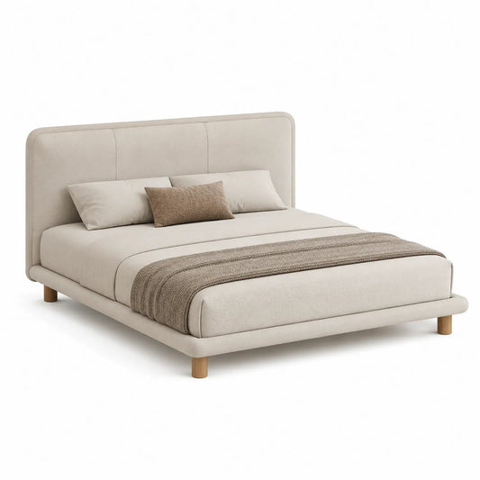 Polsterbett aus Holz und Stoff Beige 200x180cm