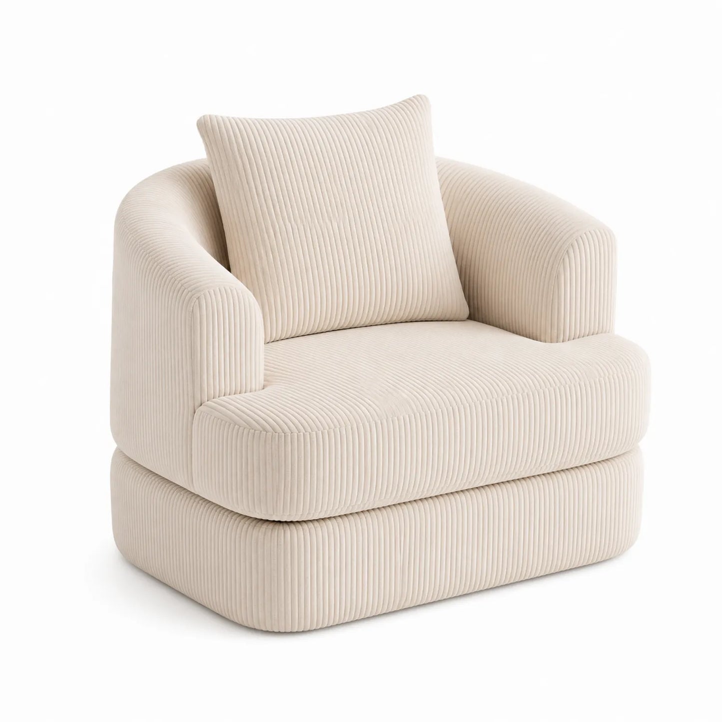 Cord-Polstersessel mit Kissen Creme