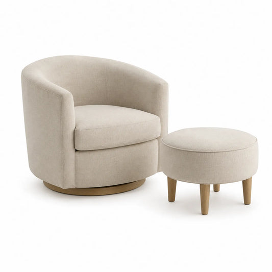 Drehstuhl mit Hocker Set Stoff Beige