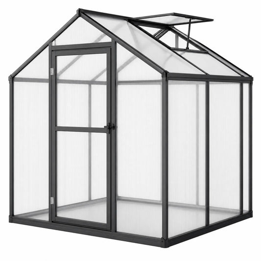 Aluminium Gewächshaus mit Polycarbonatplatten Schwarz 190x190x195 cm