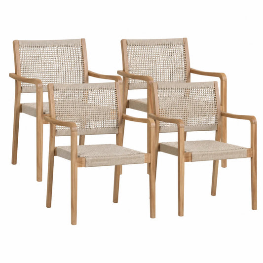 4er-Set Gartenstühle Teakholz Rattangeflecht Beige