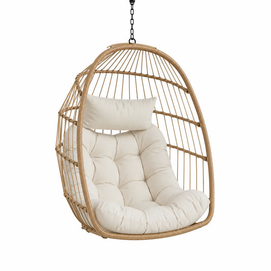 Hängesessel aus Rattan mit Polyesterkissen Beige