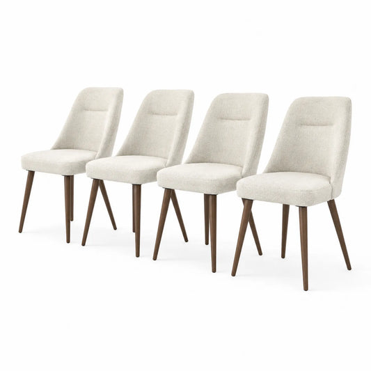 Esszimmerstühle Set aus Stoff mit Holzbeinen, 4er Set, Beige