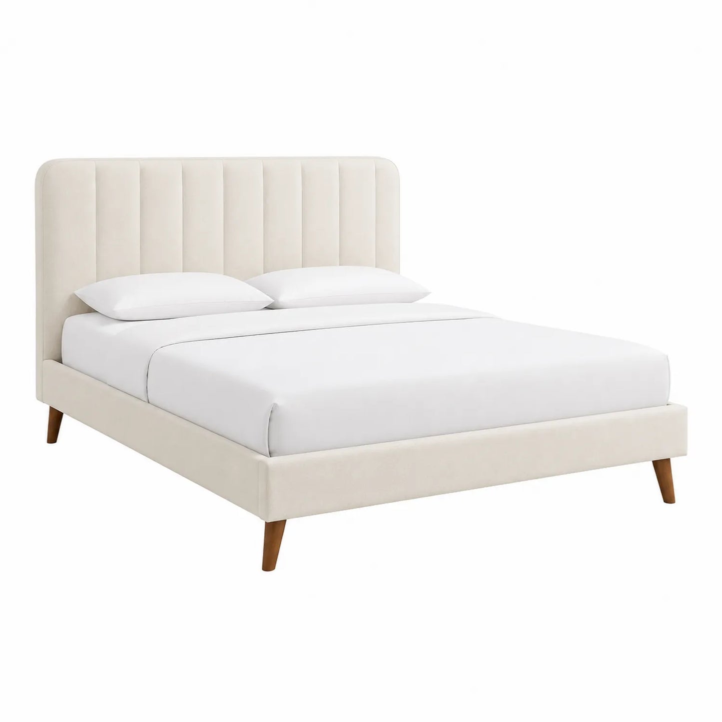 Polsterbett Stoff Beige 200x180 cm mit Holzbeinen