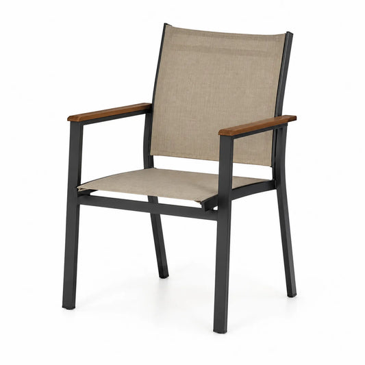 Gartenstuhl Aluminium Polyester Holzverkleidung Beige
