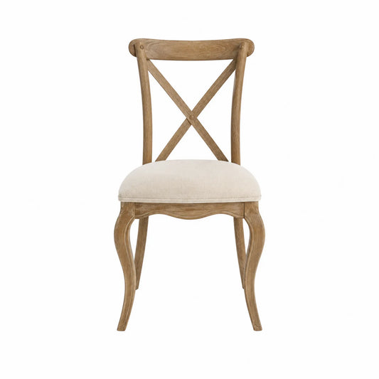 Holzstuhl mit Leinenpolsterung Beige