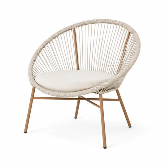 Runder Gartenstuhl aus Stahl und Polyesterseil in Beige